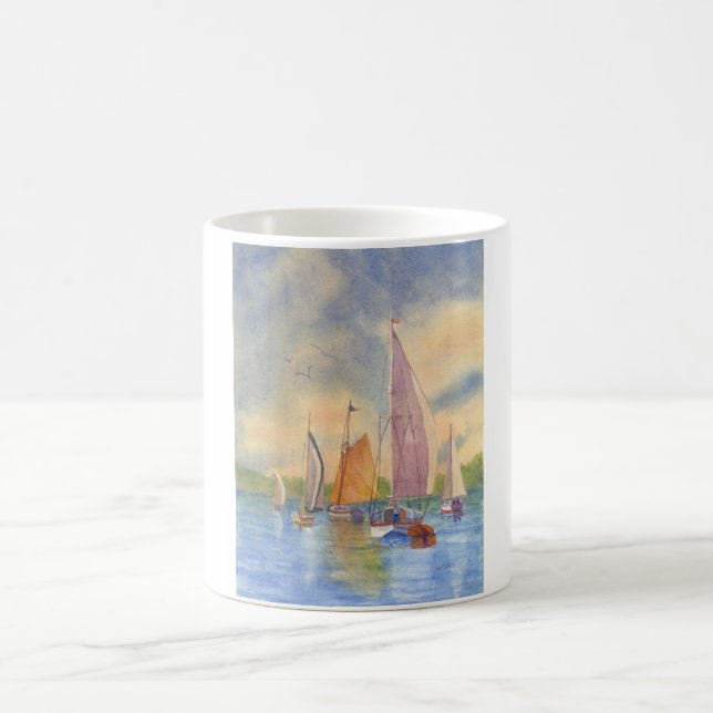 Segeln, Sonnenuntergang, Segelboot, Boothbay Hafen Kaffeetasse (Mittel)