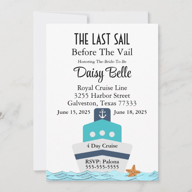 Segeln vor der Vail-Einladung Einladung (Vorderseite)