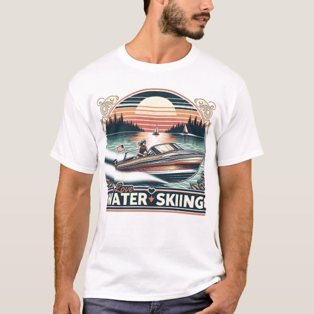 Segelnähe: Mannschaftslenkboot über den See T-Shirt (Vorderseite)