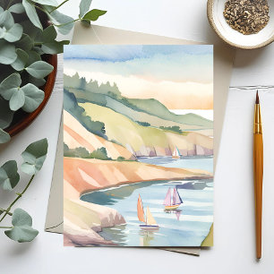 Segelndes Ufer   Rhode Island Ozean Wasserfarbe Postkarte