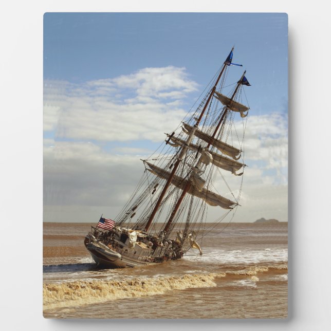 SEGELSCHIFF AM STRAND FOTOPLATTE (Vorderseite)
