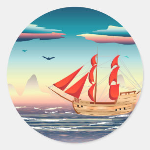 Segelschiff auf dem Meer 2 Runder Aufkleber
