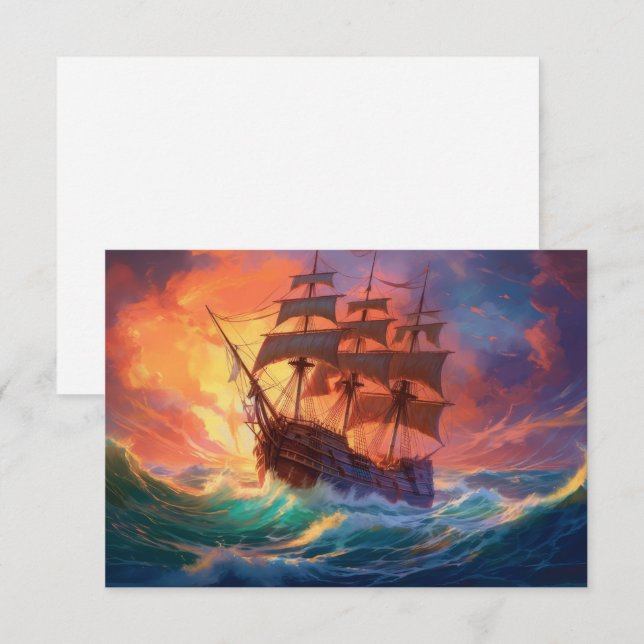 Segelschiff auf einem Sturmmeer Dankeskarte (Vorne/Hinten)