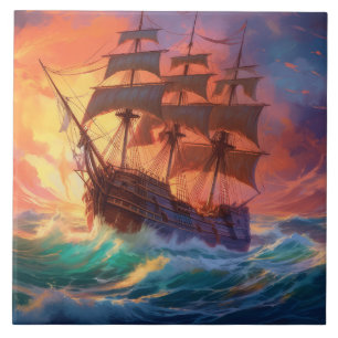 Segelschiff auf einem Sturmmeer Fliese