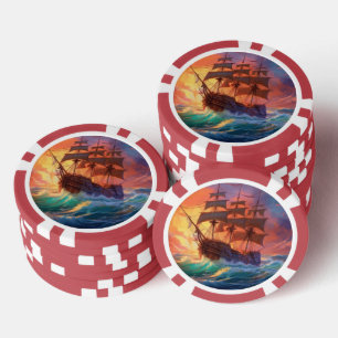 Segelschiff auf einem Sturmmeer Pokerchips