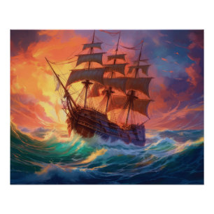 Segelschiff auf einem Sturmmeer Poster