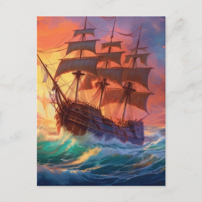 Segelschiff auf einem Sturmmeer Postkarte (Vorderseite)