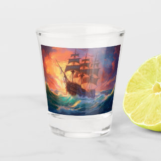 Segelschiff auf einem Sturmmeer Schnapsglas