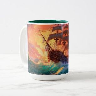 Segelschiff auf einem Sturmmeer Zweifarbige Tasse