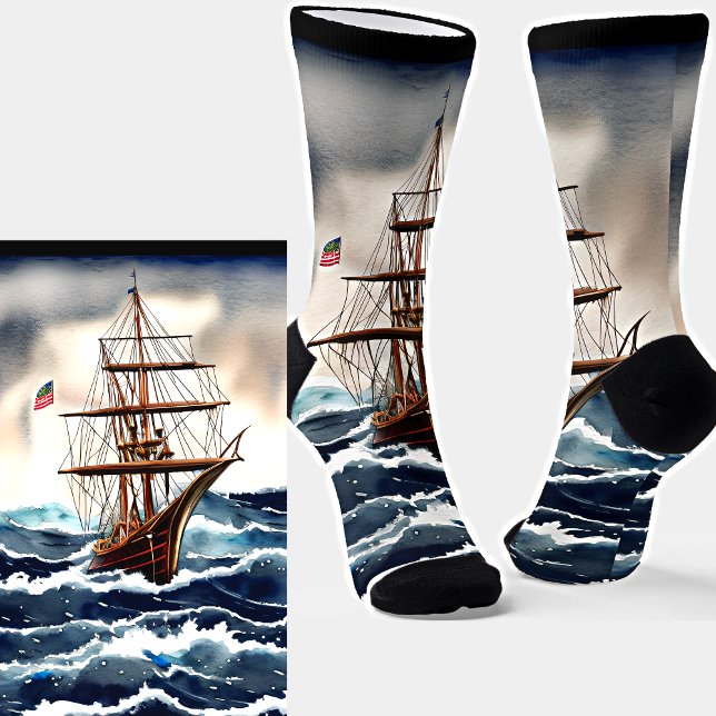 Segelschiff auf See in Waves & Storm Socken (Von Creator hochgeladen)