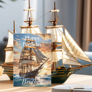 Segelschiff bei Dawn Happy Birthday Brother Karte