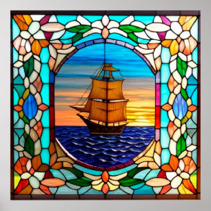 Segelschiff bei Sunset Poster