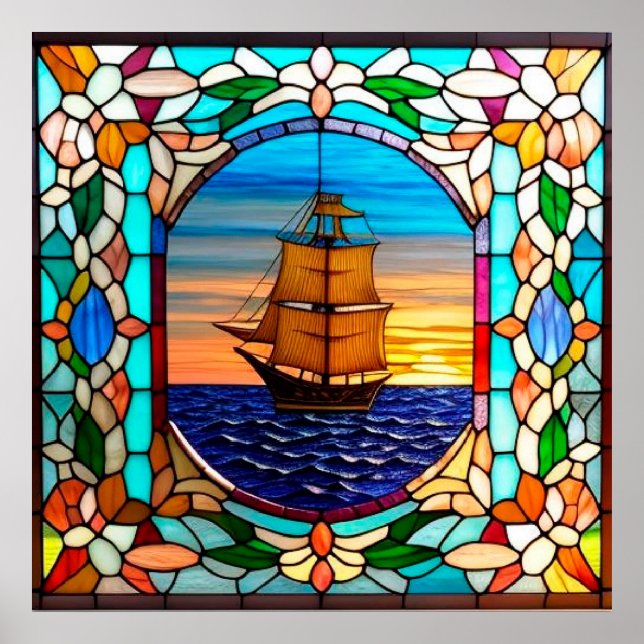 Segelschiff bei Sunset Poster (Vorne)