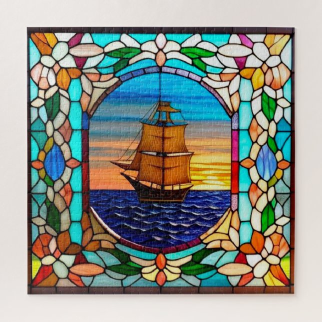 Segelschiff bei Sunset Puzzle (Vertikal)