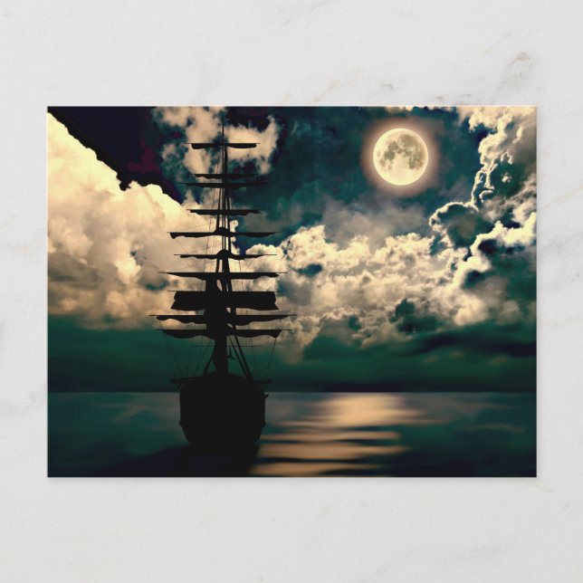 Segelschiff bei Vollmond Postkarte (Vorderseite)
