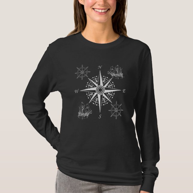 Segelschiff Compass Rose Nautic T-Shirt (Vorderseite)