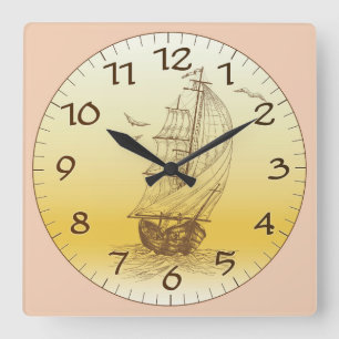 Segelschiff der alten Zeit Quadratische Wanduhr