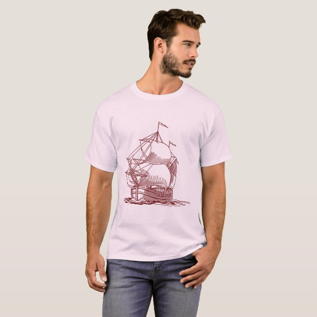 Segelschiff - Dunkelrot T-Shirt (Vorne ganz)