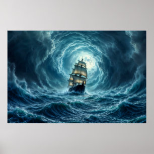 Segelschiff epischen Sturm dunkle Fantasie Dekorat Poster