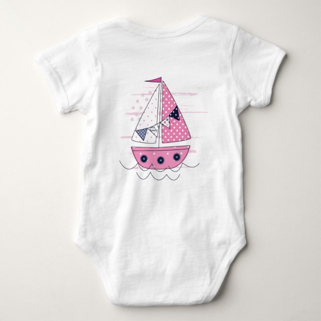 Segelschiff Girly Porthole Pink White Polka Dot Baby Strampler (Rückseite)