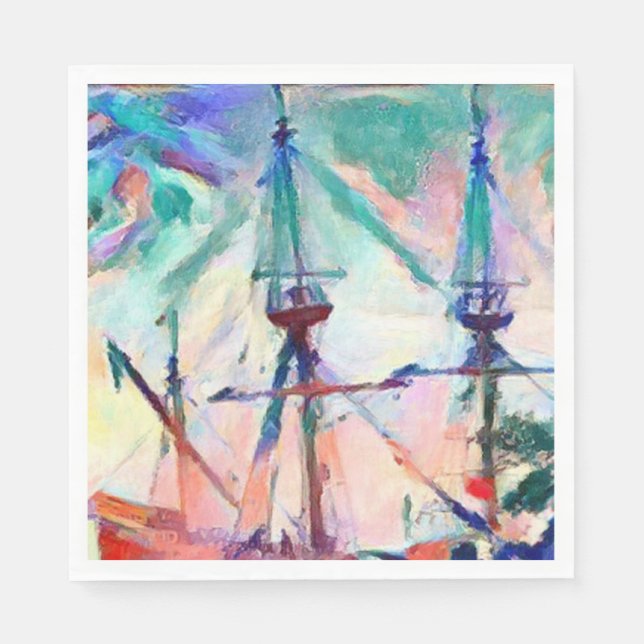 Segelschiff im Hafen skurrile Serviette (Vorderseite)