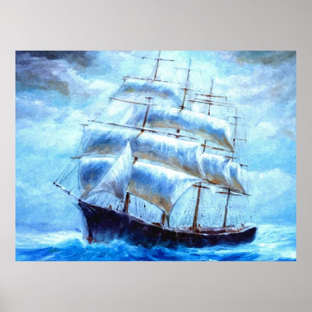 Segelschiff im Meer Poster (Vorne)