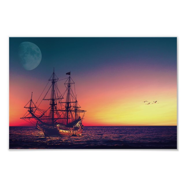 Segelschiff in den Sonnenuntergang Fotodruck (Vorne)