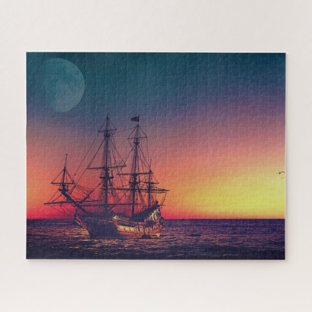 Segelschiff in den Sonnenuntergang Puzzle (Horizontal)