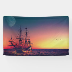 Segelschiff in den Sunset Banner