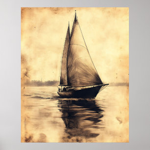 Segelschiff in Kohle auf Pergament Poster