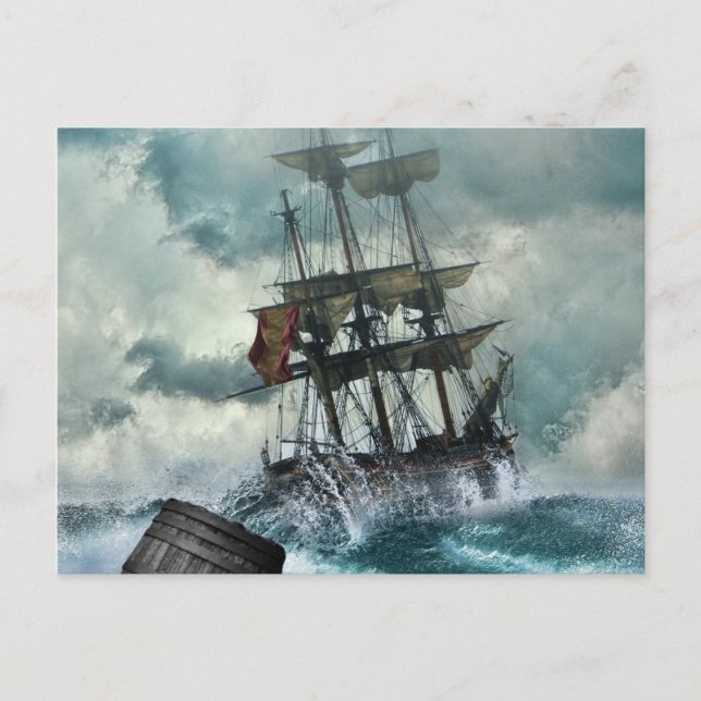 Segelschiff in Storm Illustration Postkarte (Vorderseite)