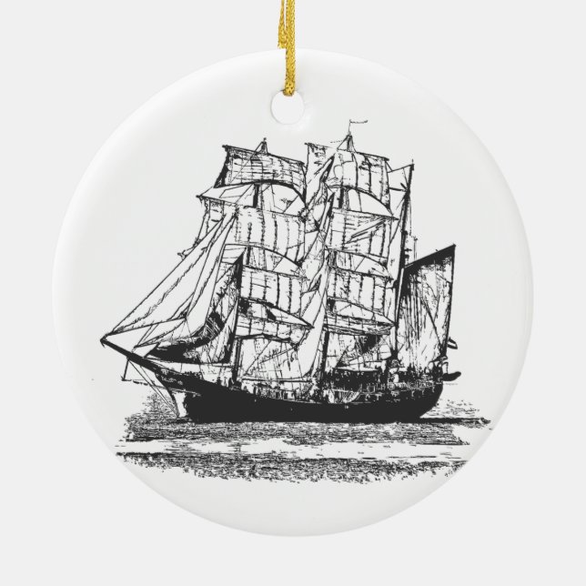 Segelschiff Line Zeichnend Sailboat Windjammer Keramik Ornament (Hinten)