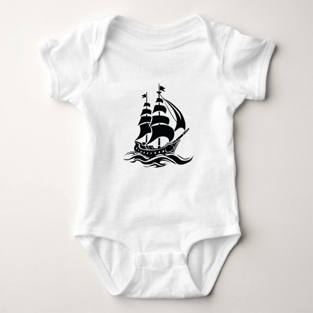 Segelschiff mit Schatten - Vintage-Ozean-Illustrat Baby Strampler (Vorderseite)