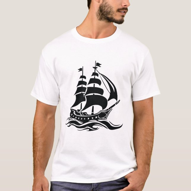 Segelschiff mit Schatten - Vintage-Ozean-Illustrat T-Shirt (Vorderseite)