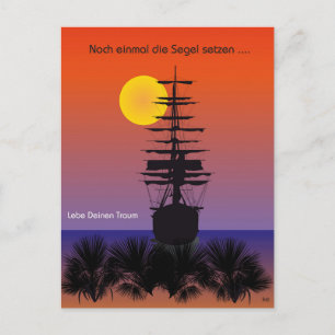Segelschiff mit Sonnenaufgang Postkarte
