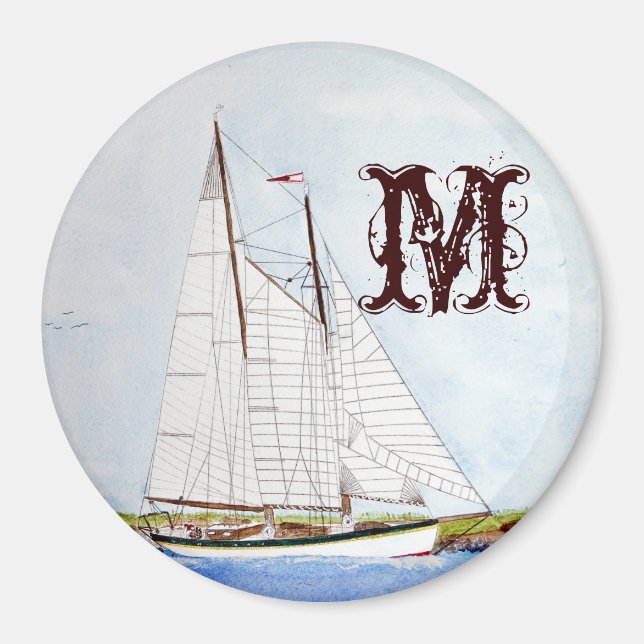 Segelschiff Monogram Initial Magnet (Vorne)