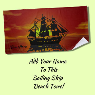 Segelschiff Pirate Ship bei Sunset, Name Rot hinzu Strandtuch