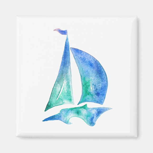 Segelschiff Sailboat Schiff Blue Art Magnet (Vorne)