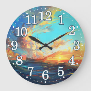 Segelschiff Sunset Sky Ocean Travel Adventure Große Wanduhr