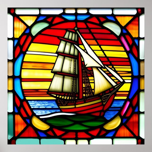 Segelschiff über Meereswellen Poster (Vorne)