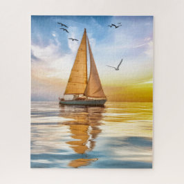 Segelschiff und Möwen zur blauen Stunde - Maritime Puzzle