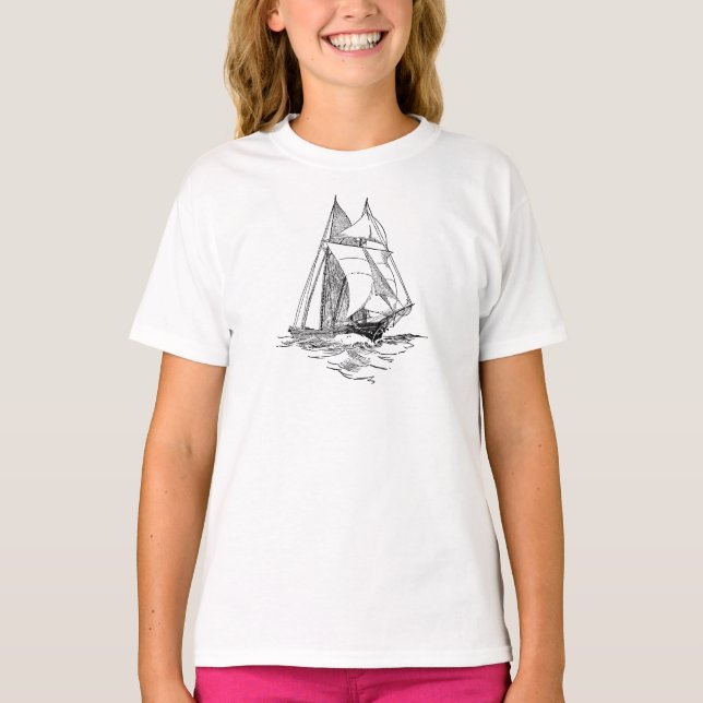 Segelschiff Wellenwasser-See T-Shirt (Vorderseite)