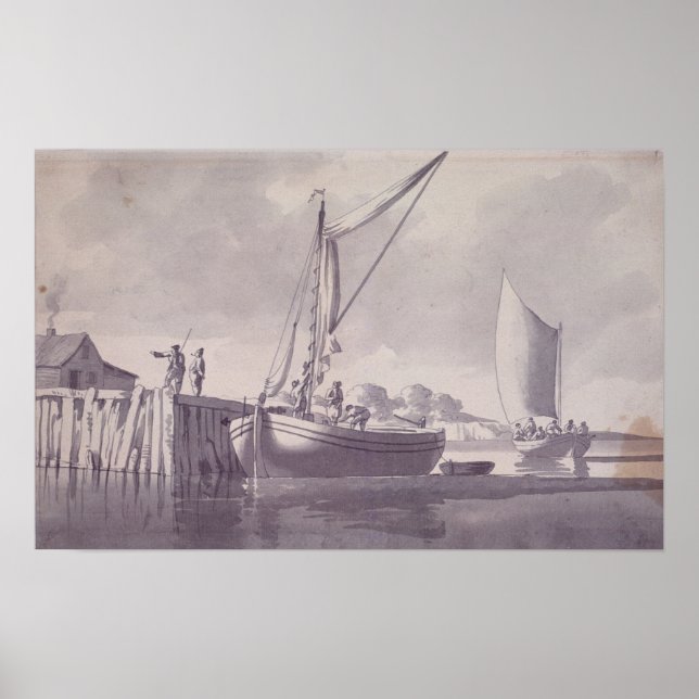 Segelschiffe nähern sich einem Wharf Poster (Vorne)