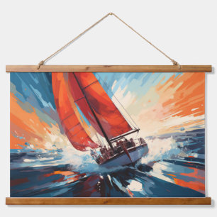Segelsport-Malerei Abstrakt Art Deco Wandteppich Mit Holzrahmen