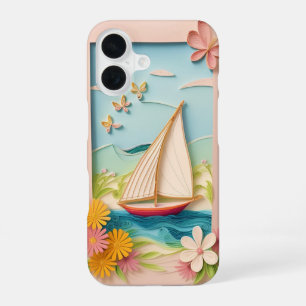 Segelszene Kunsthandwerk mit Quilling-Blumen iPhone 16 Hülle