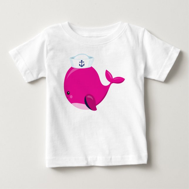 Segelwal, kleiner Wal, Niedlicher Wal, rosa Wal Baby T-shirt (Vorderseite)