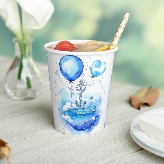 Segelweg zur Freude: Nautical Baby Shower Pappbecher (In Situ)