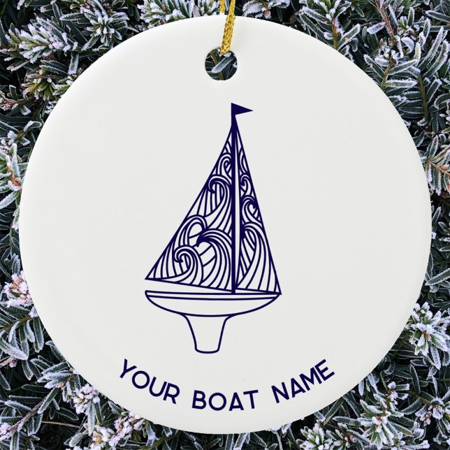 Segelyacht-Boot-Name Keramik Ornament (Boat Yacht Name personalized sailing boat or yacht ornament for the sailor whot has everything)