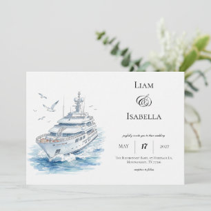 Segelyacht, elegante Küstenhochzeits-Einladung