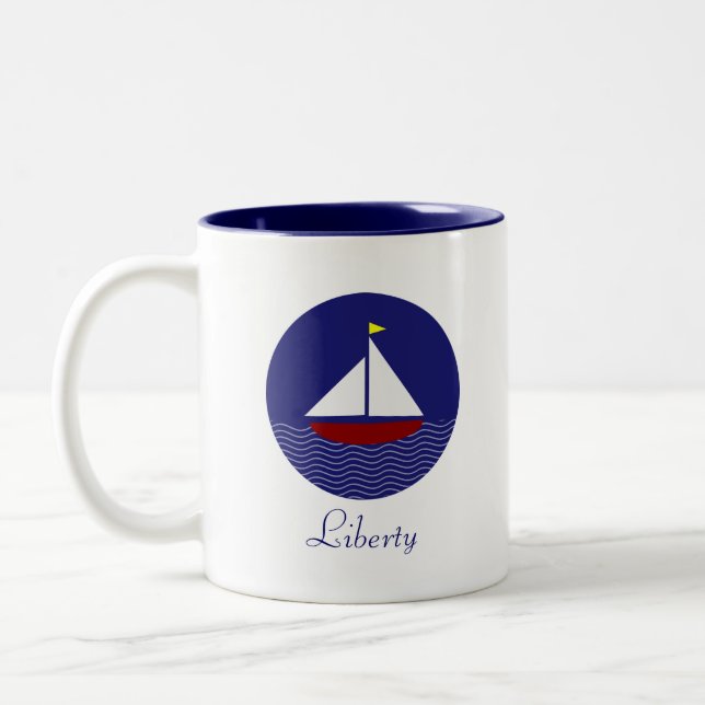 Segelyacht & Liberty Calligraphy Zweifarbige Tasse (Links)